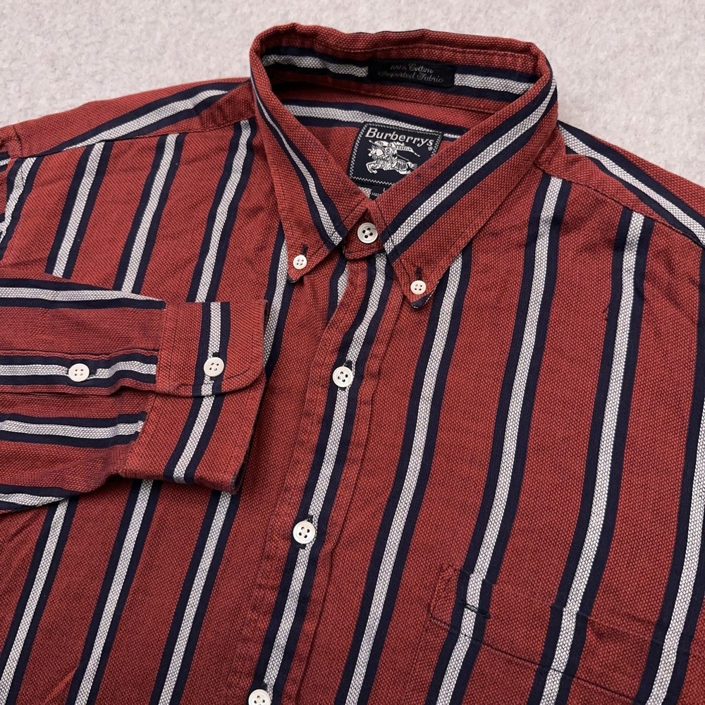 Vintage Burberrys Button Down Shirt Men's Large Red Striped 70s 80s‎ Made in USA